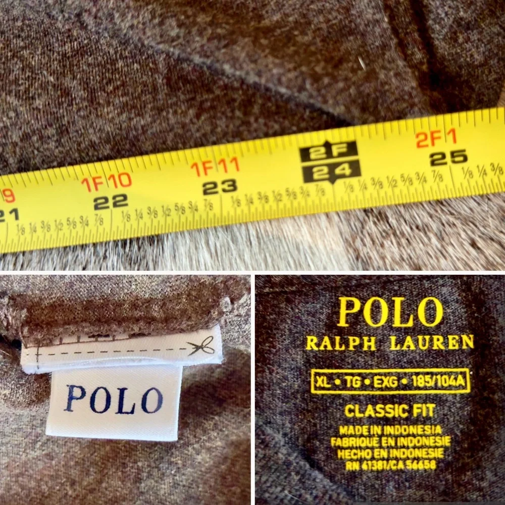 POLO RALPH LAUREN Men’s Heather Brown Custom Fit Long Sleeve Tee T-Shirt - Picture 16 of 16